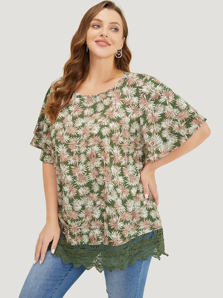 Plant Print Tiered Sleeve Lace Hem Blouse sold by Bloomchic product image thumbnail 3