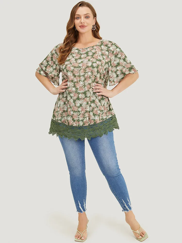 Plant Print Tiered Sleeve Lace Hem Blouse sold by Bloomchic product image thumbnail 4