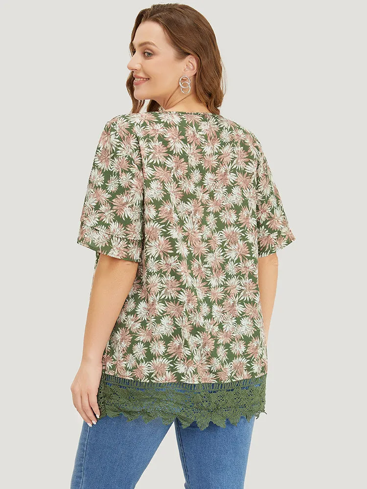 Plant Print Tiered Sleeve Lace Hem Blouse sold by Bloomchic product image thumbnail 5