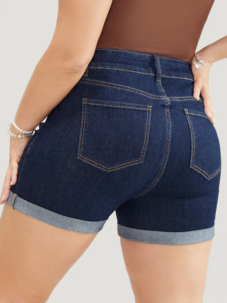 Skinny Very Stretchy Dark Wash Cuffed Hem Denim Shorts sold by Bloomchic product image thumbnail 5