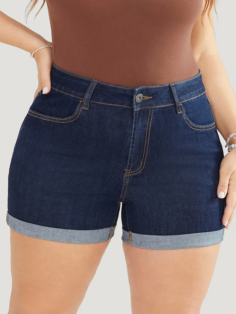 Skinny Very Stretchy Dark Wash Cuffed Hem Denim Shorts sold by Bloomchic product image thumbnail 3
