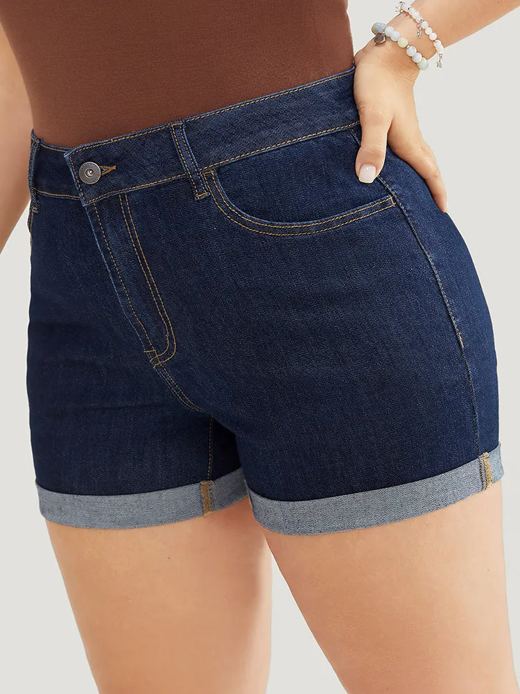 Skinny Very Stretchy Dark Wash Cuffed Hem Denim Shorts sold by Bloomchic product image thumbnail 4
