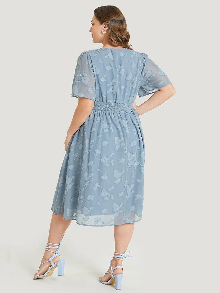 Solid Textured Ruffle Pocket Shirred Waist Dress sold by Bloomchic product image thumbnail 5