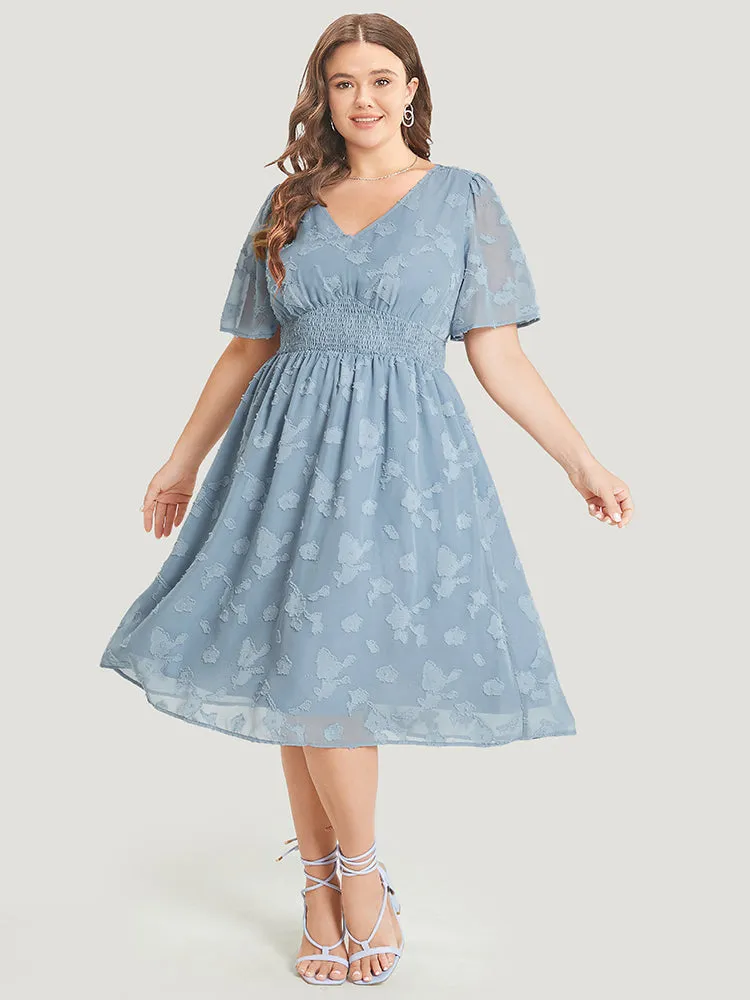 Solid Textured Ruffle Pocket Shirred Waist Dress sold by Bloomchic product image thumbnail 2