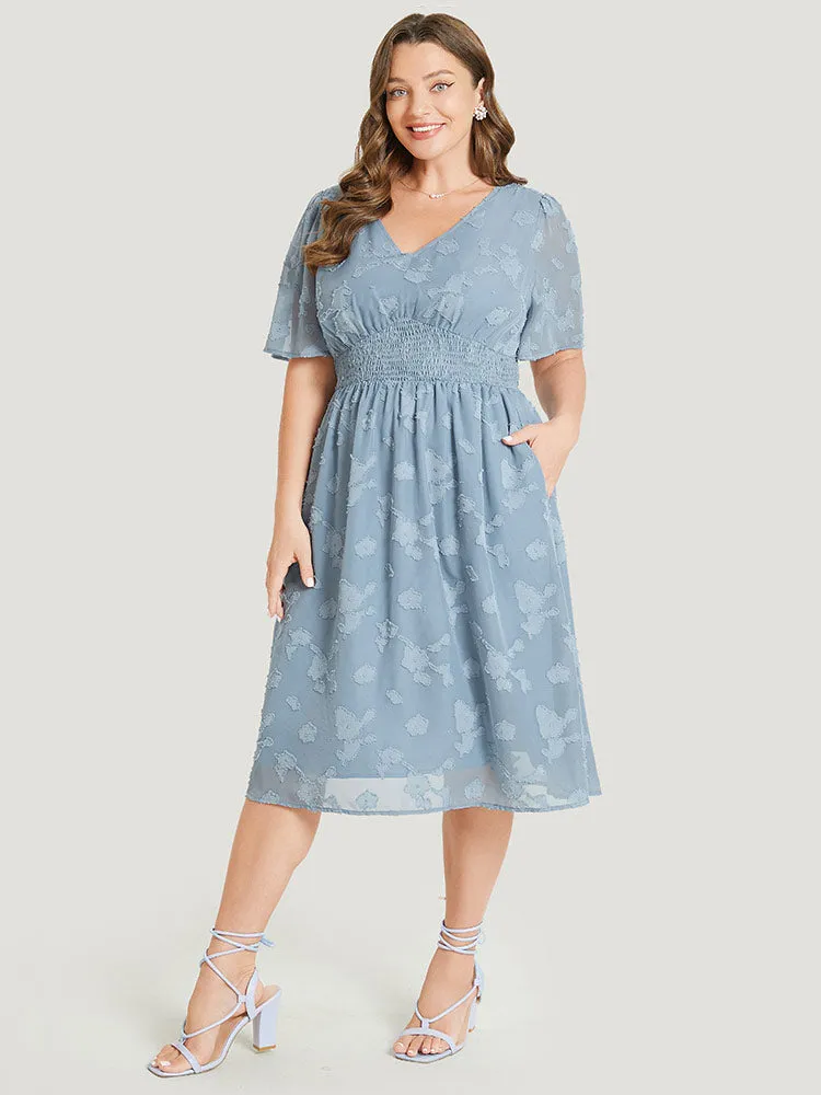 Solid Textured Ruffle Pocket Shirred Waist Dress sold by Bloomchic product image thumbnail 3