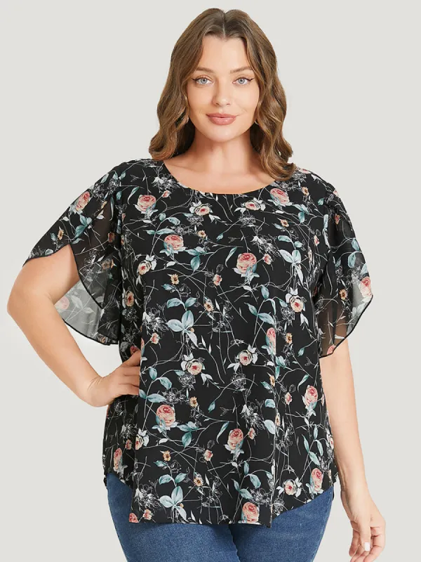 Floral Split Sleeve Chiffon Blouse sold by Bloomchic