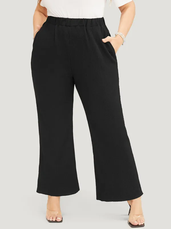Solid Textured Elastic Waist Pocket Bootcut Pants sold by Bloomchic