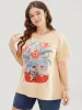 Floral Print Drop Shoulder Soft Graphic Tee sold by Bloomchic