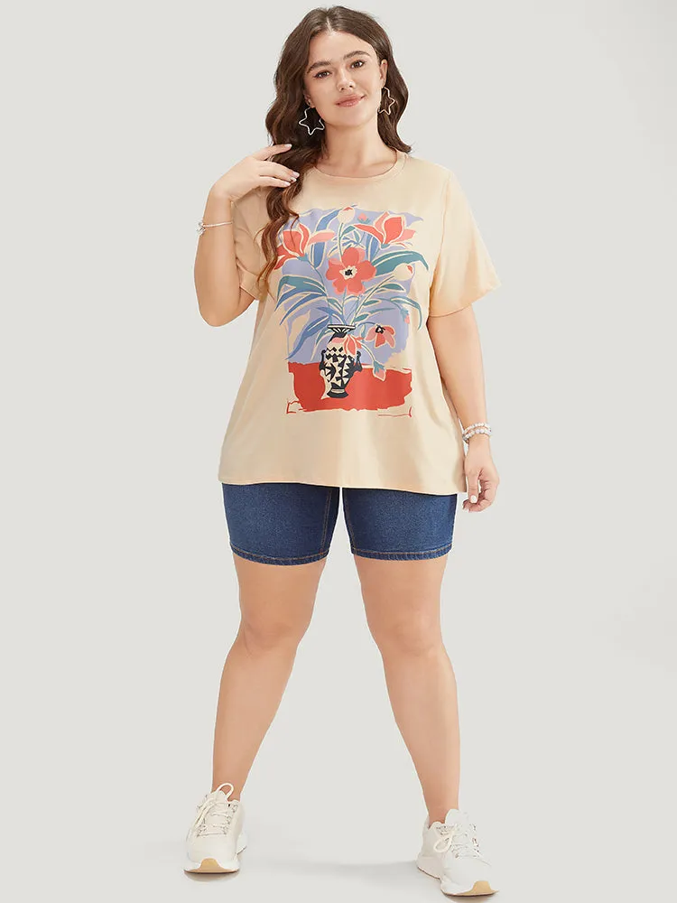 Floral Print Drop Shoulder Soft Graphic Tee sold by Bloomchic product image thumbnail 4