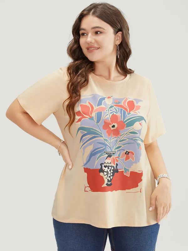 Floral Print Drop Shoulder Soft Graphic Tee sold by Bloomchic