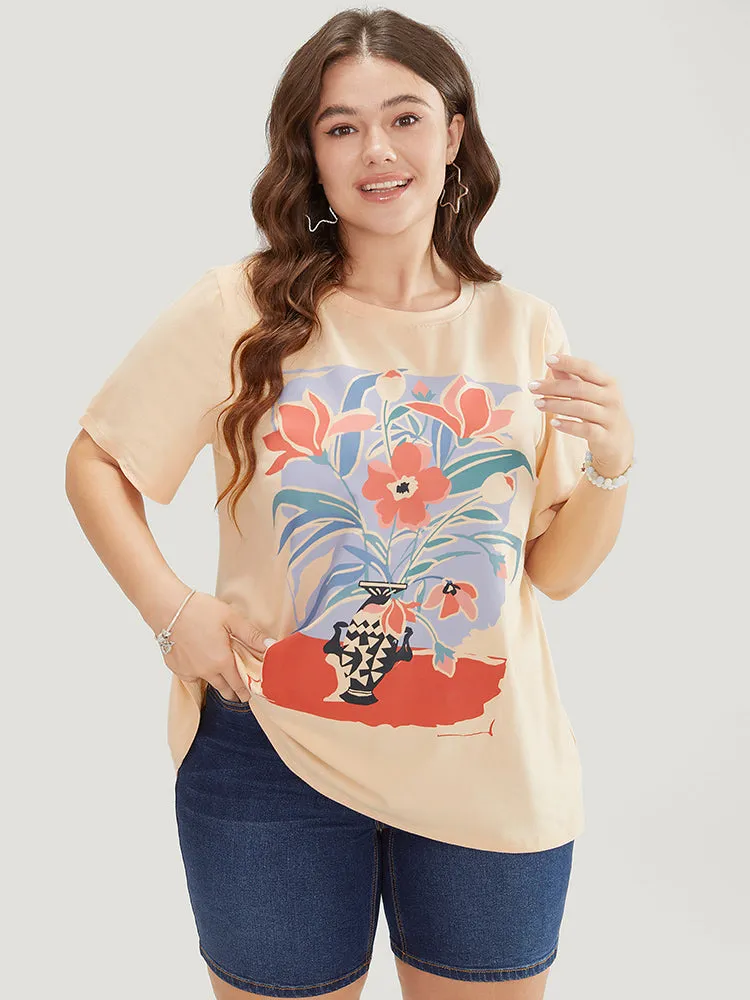 Floral Print Drop Shoulder Soft Graphic Tee sold by Bloomchic product image thumbnail 5