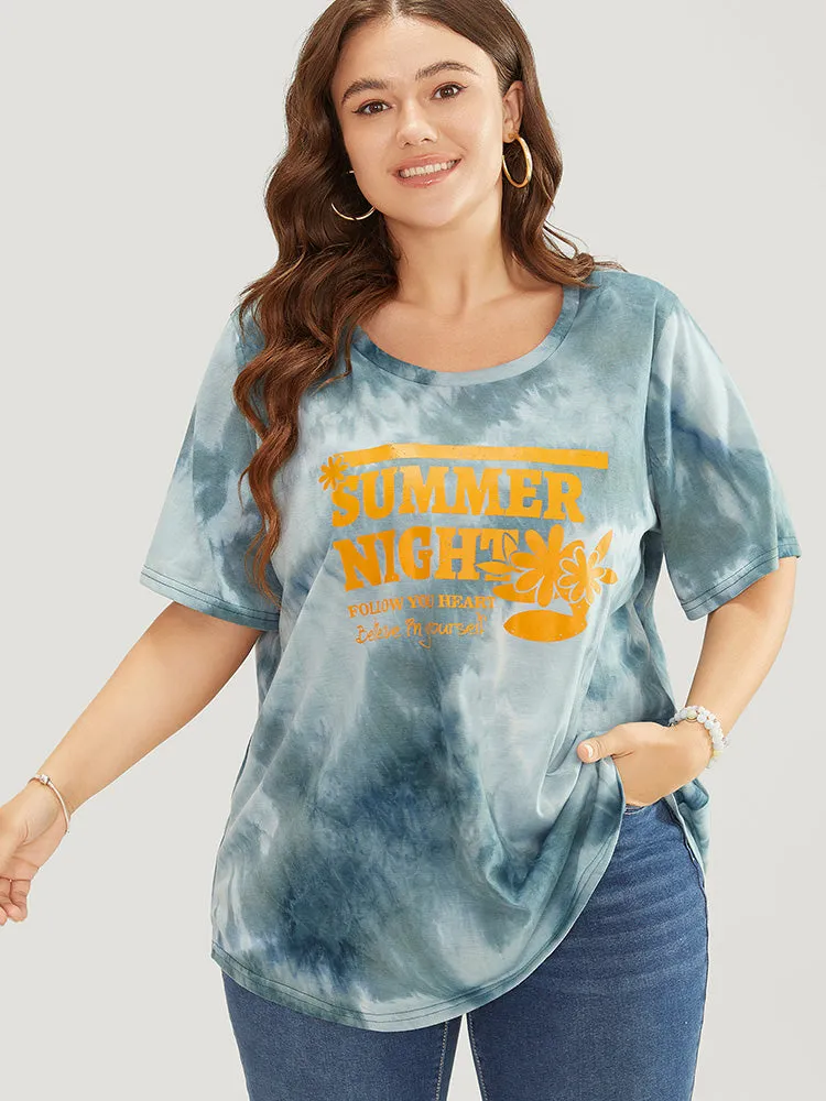 Tie Dye Round Neck Letter Graphic T-shirt sold by Bloomchic