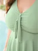 Ruched Knotted Front Flutter Hem Crossover Back Tankini Top sold by Bloomchic