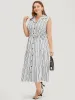 Striped Print Pocket Button Detail Belt Sleeveless Dress sold by Bloomchic