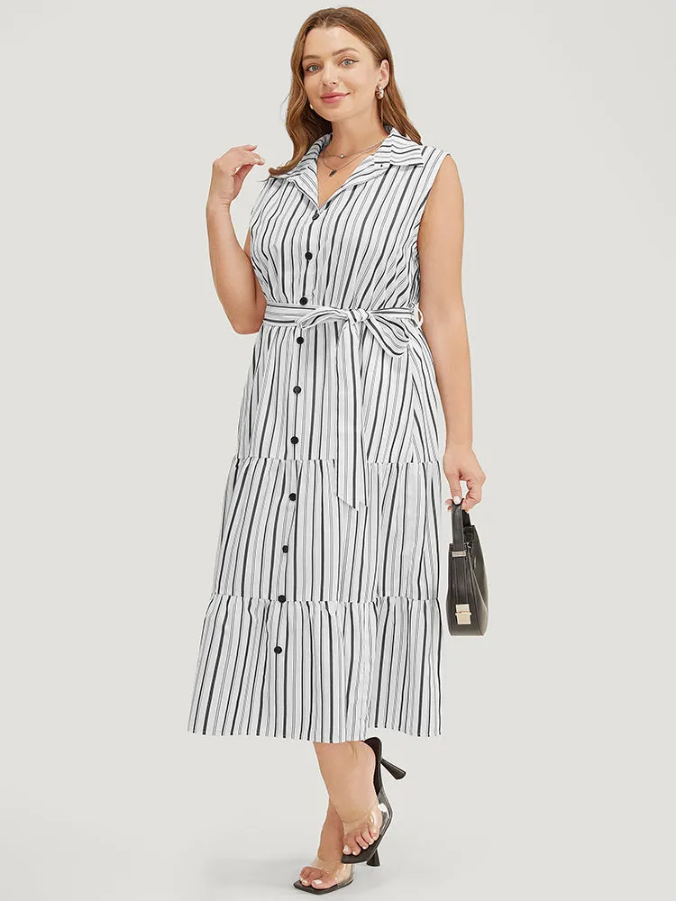 Striped Print Pocket Button Detail Belt Sleeveless Dress sold by Bloomchic product image thumbnail 4