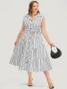 Striped Print Pocket Button Detail Belt Sleeveless Dress sold by Bloomchic