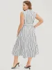 Striped Print Pocket Button Detail Belt Sleeveless Dress sold by Bloomchic