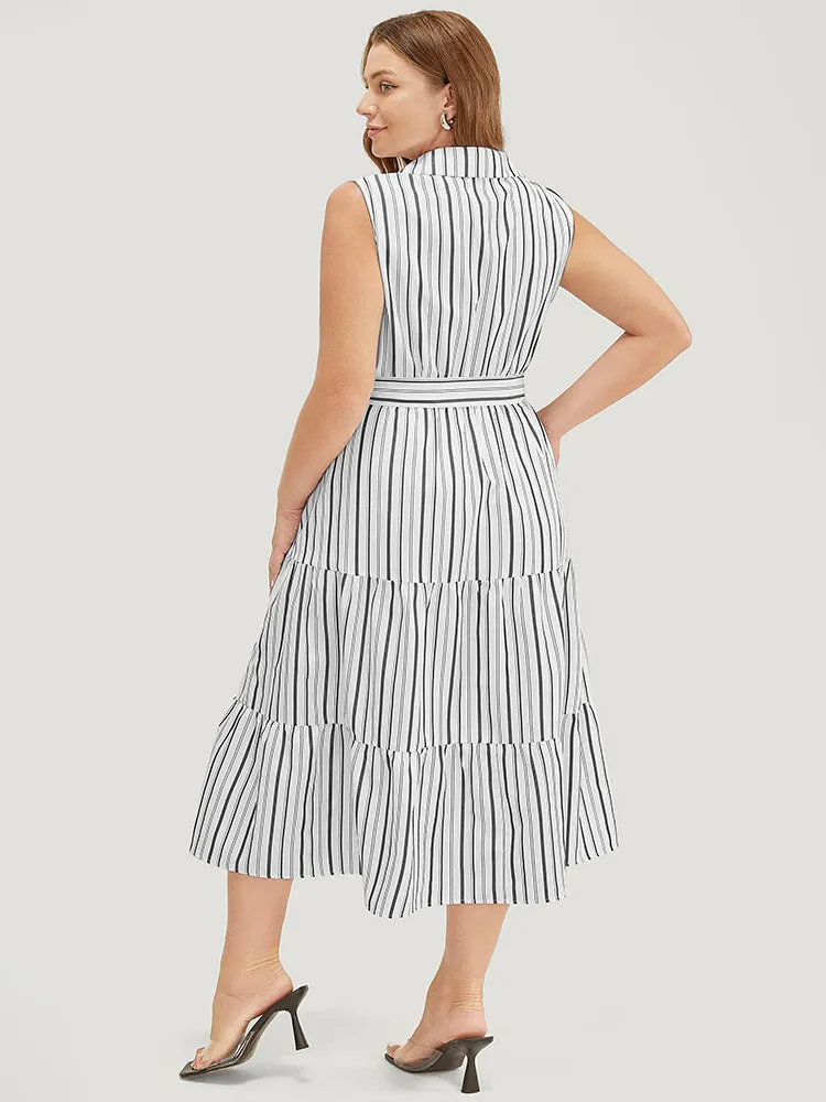 Striped Print Pocket Button Detail Belt Sleeveless Dress sold by Bloomchic product image thumbnail 5