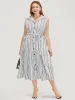 Striped Print Pocket Button Detail Belt Sleeveless Dress sold by Bloomchic