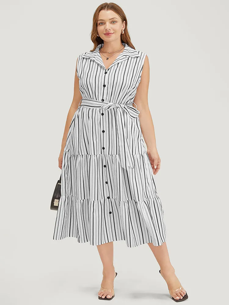 Striped Print Pocket Button Detail Belt Sleeveless Dress sold by Bloomchic product image thumbnail 2