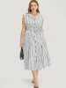 Striped Print Pocket Button Detail Belt Sleeveless Dress sold by Bloomchic