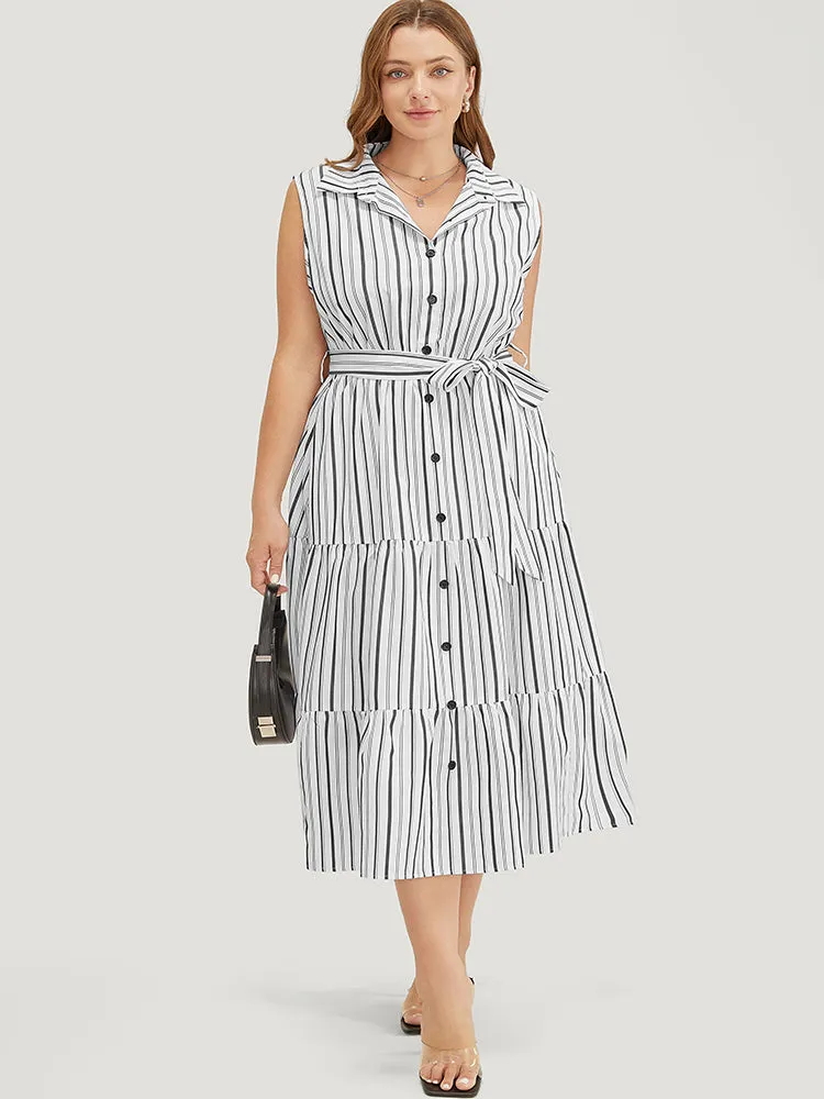 Striped Print Pocket Button Detail Belt Sleeveless Dress sold by Bloomchic product image thumbnail 3