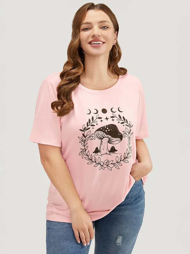 Mushroom & Moon Print Short Sleeve Crew Neck T-shirt sold by Bloomchic product image thumbnail 5