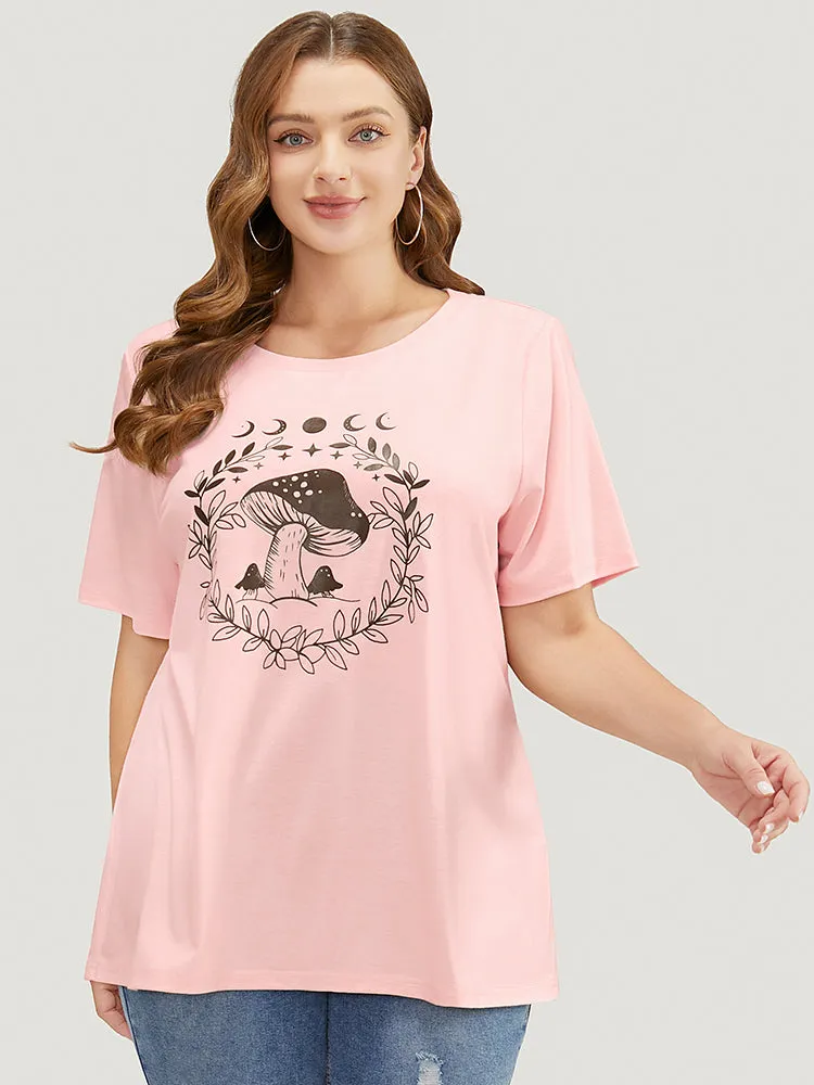 Mushroom & Moon Print Short Sleeve Crew Neck T-shirt sold by Bloomchic product image thumbnail 3