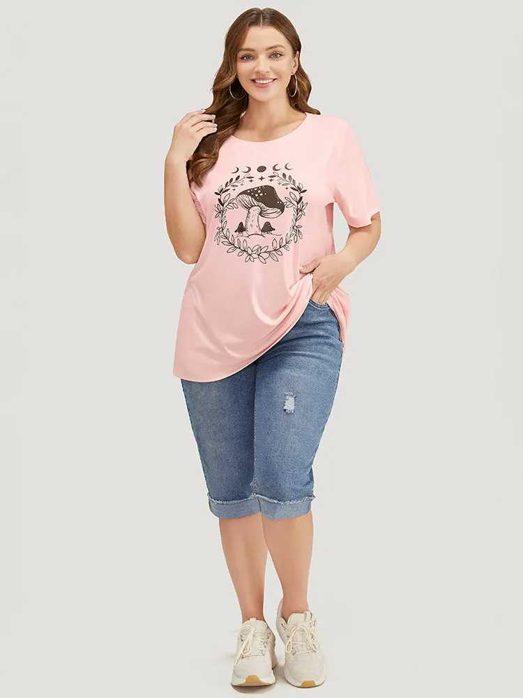 Mushroom & Moon Print Short Sleeve Crew Neck T-shirt sold by Bloomchic product image thumbnail 4