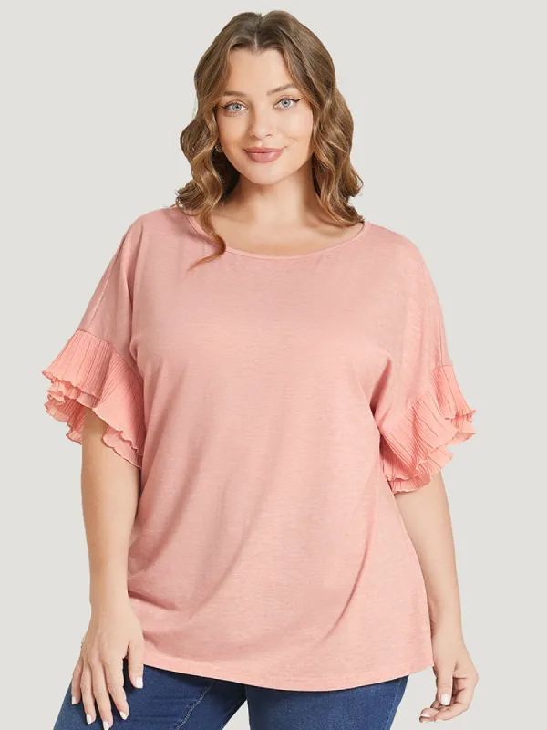 Solid Tiered Dolman Sleeve Ruffle Pleated Detail T-shirt sold by Bloomchic