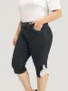 Very Stretchy High Rise Medium Wash Guipure Lace Knee Denim Shorts sold by Bloomchic