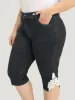Very Stretchy High Rise Medium Wash Guipure Lace Knee Denim Shorts sold by Bloomchic