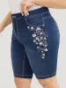 Very Stretchy High Rise Dark Wash Floral Embroidered Denim Shorts sold by Bloomchic