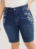 Very Stretchy High Rise Dark Wash Floral Embroidered Denim Shorts sold by Bloomchic