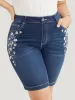Very Stretchy High Rise Dark Wash Floral Embroidered Denim Shorts sold by Bloomchic
