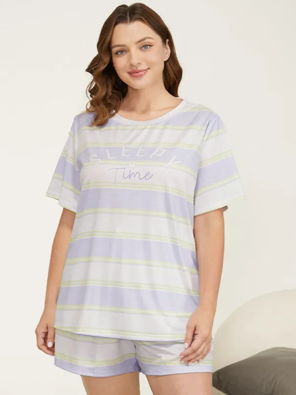 Striped & Letter Print Pocket Contrast Sleep Top sold by Bloomchic