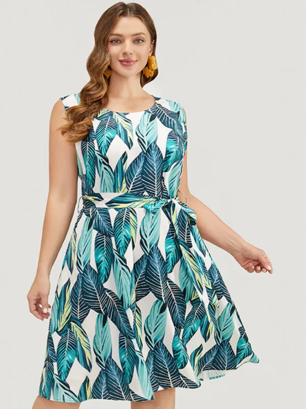 Tropical Print Pocket Belted Tank Dress sold by Bloomchic