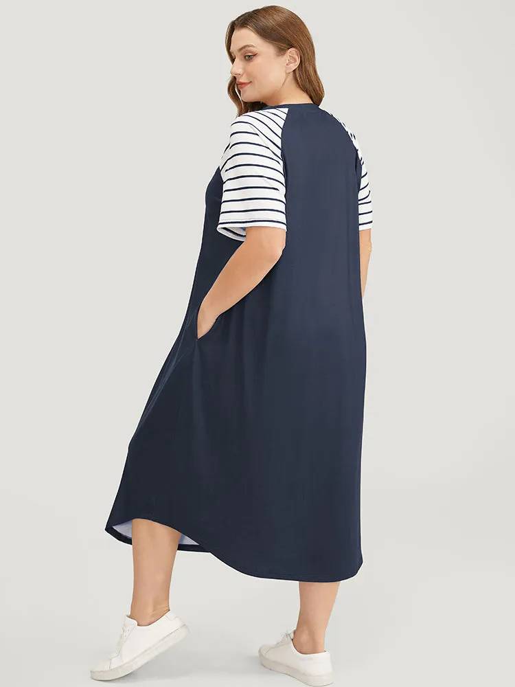 Striped Raglan Sleeve Pocket Arc Hem Dress sold by Bloomchic product image thumbnail 4