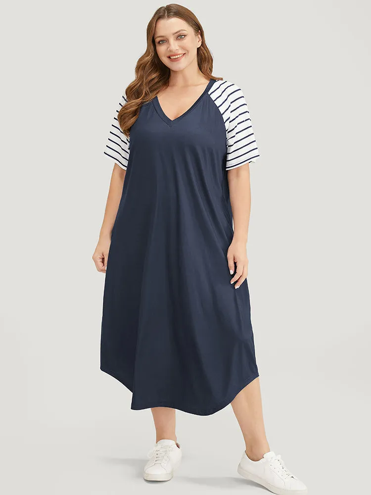 Striped Raglan Sleeve Pocket Arc Hem Dress sold by Bloomchic
