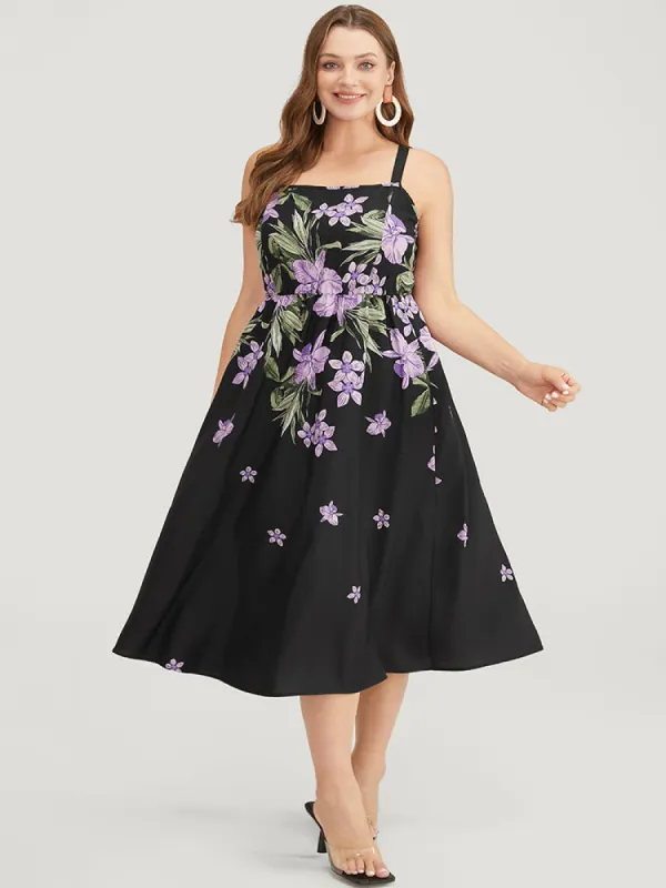 Floral Pocket Adjustable Straps Ruffle Hem Cami Dress sold by Bloomchic
