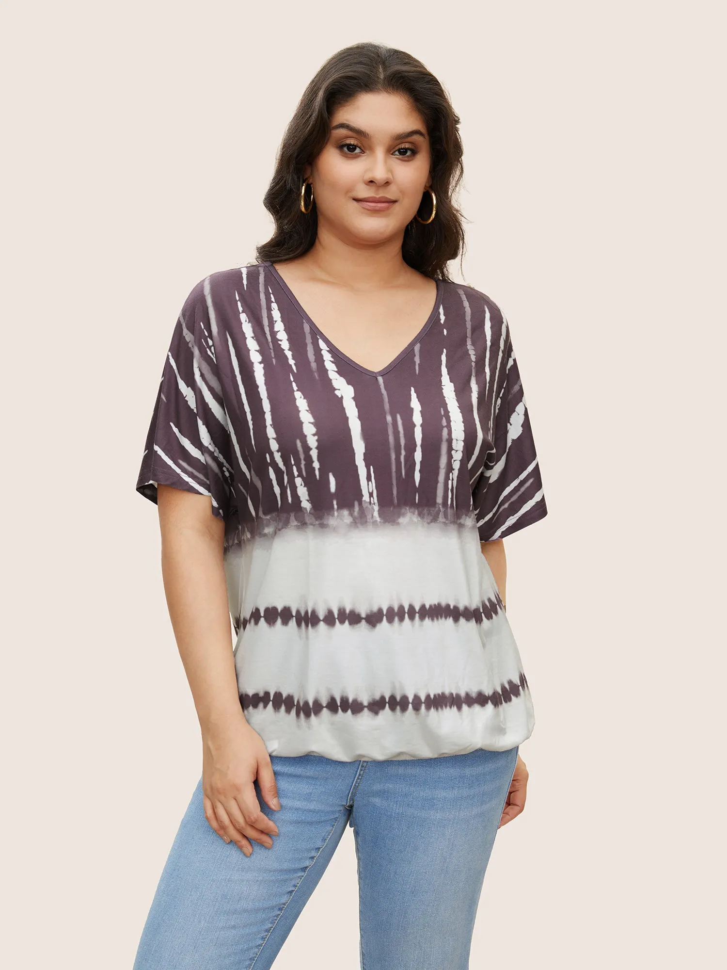 Tie Dye Batwing Sleeve T-shirt sold by Bloomchic