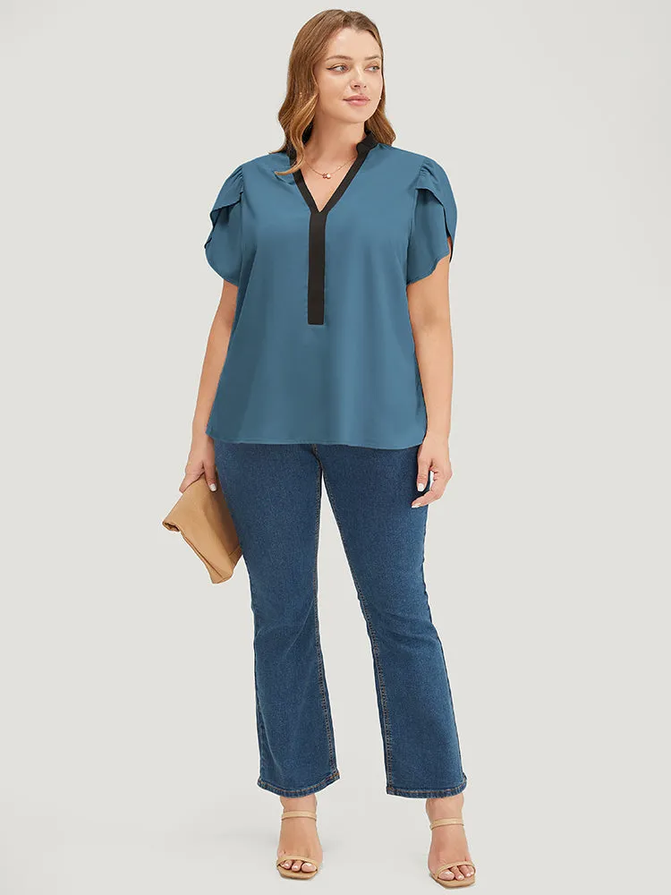 Plain Contrast Trim Split Petal Sleeve Blouse sold by Bloomchic product image thumbnail 2