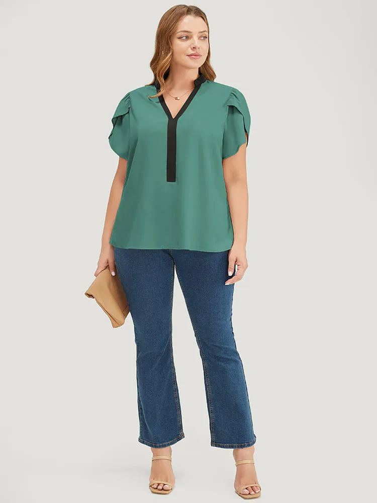 Plain Contrast Trim Split Petal Sleeve Blouse sold by Bloomchic product image thumbnail 5