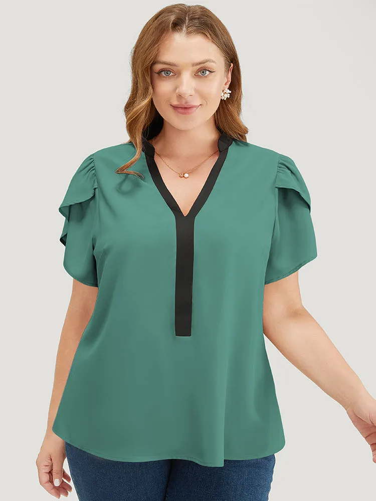 Plain Contrast Trim Split Petal Sleeve Blouse sold by Bloomchic product image thumbnail 4