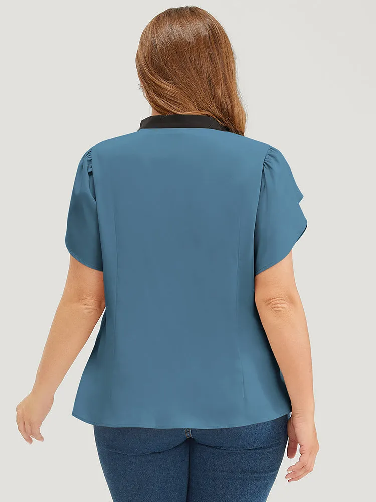 Plain Contrast Trim Split Petal Sleeve Blouse sold by Bloomchic product image thumbnail 3