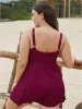 Bowknot Crossover Pleated Detail Swim Dress sold by Bloomchic