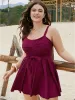 Bowknot Crossover Pleated Detail Swim Dress sold by Bloomchic