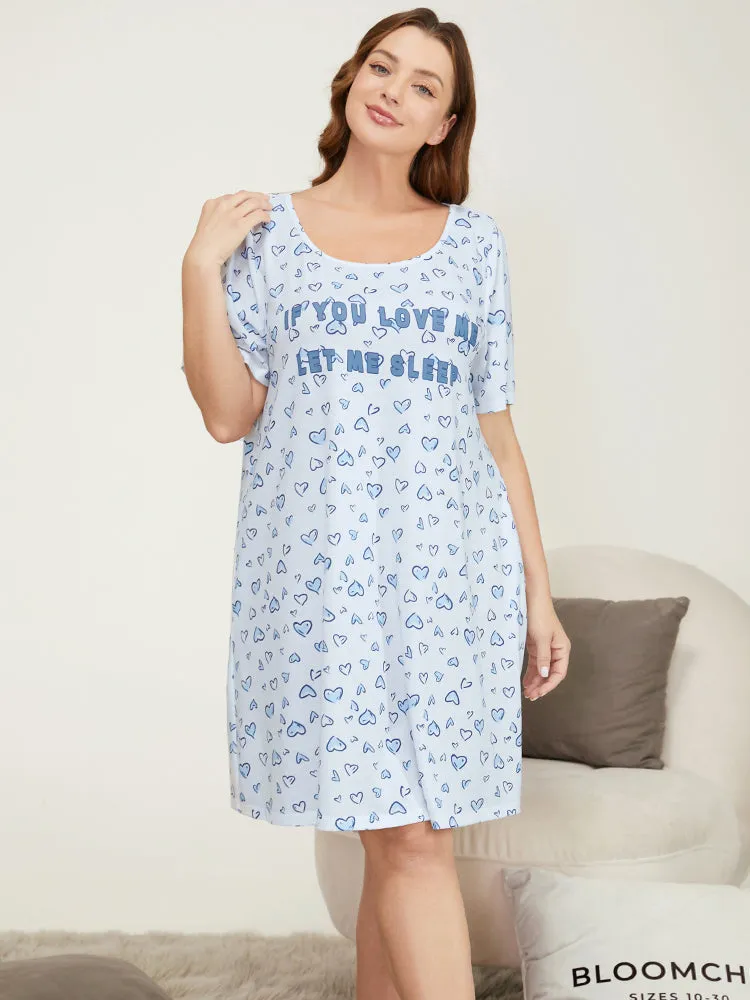 Heart & Letter Print Scoop Neck Pocket Sleep Dress sold by Bloomchic