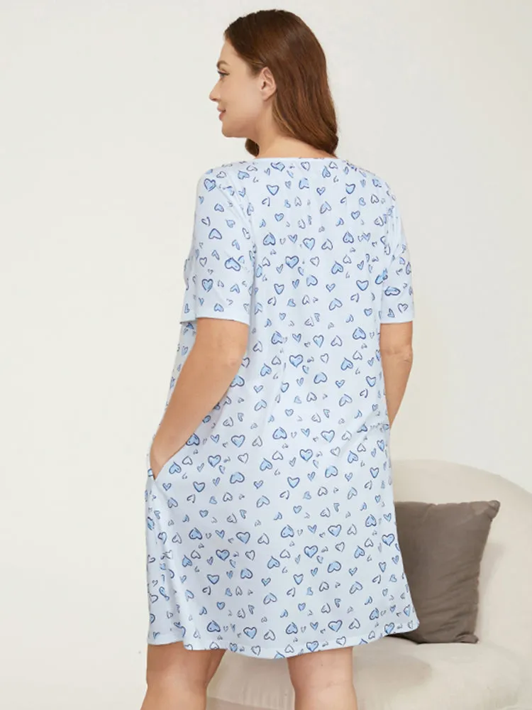 Heart & Letter Print Scoop Neck Pocket Sleep Dress sold by Bloomchic product image thumbnail 2