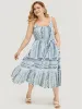 Geometric Print Belted Flutter Tiered Pocket Cami Dress sold by Bloomchic